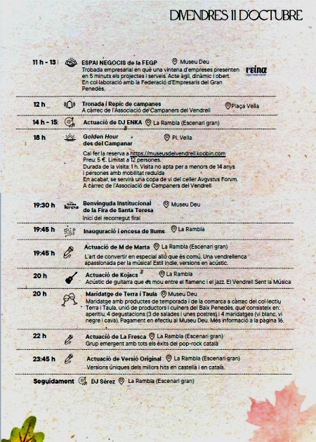 Fira de Santa Teresa 2024 - El Vendrell- Programa 11 octubre